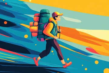 Cheerful Adventurer in Colorful Landscape