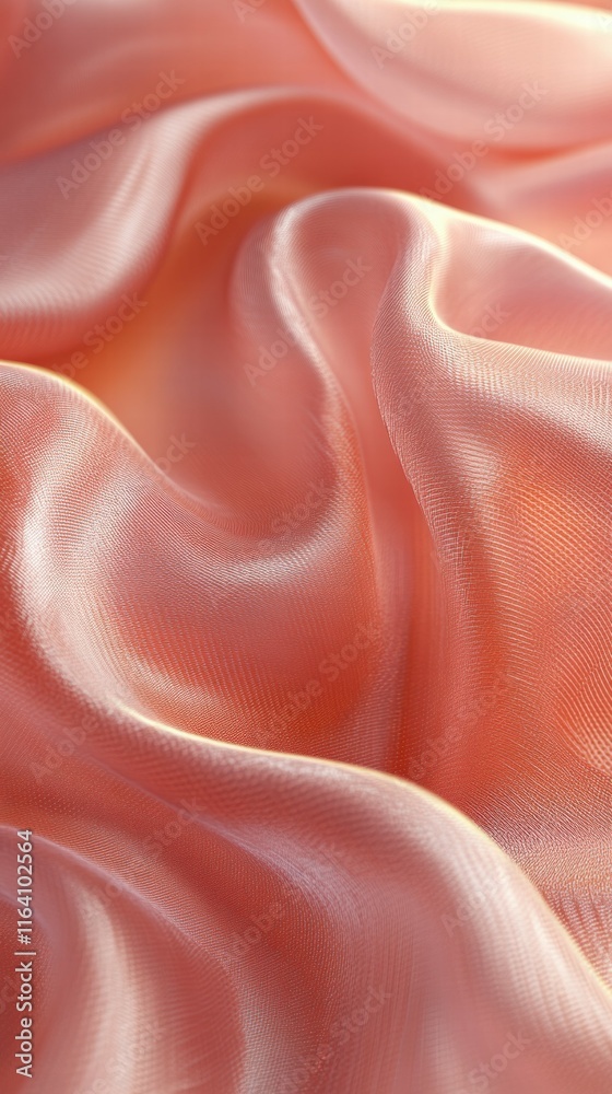 Poster a close-up of soft, flowing fabric with a gentle sheen and warm peach tones.