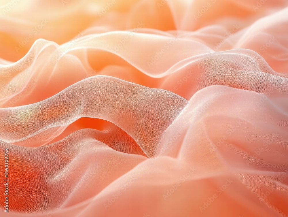 Poster soft, flowing fabric in warm peach tones, creating a serene and elegant atmosphere.