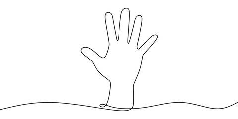 Hand palm facing forward in continuous line drawing, symbolizing stop and boundaries.