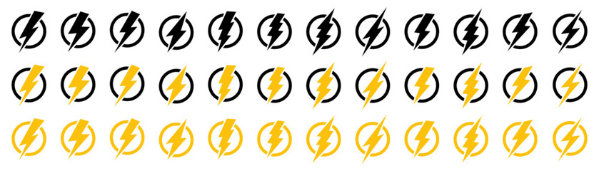Power symbol set.Llightning bolt or thunder icons.Vector