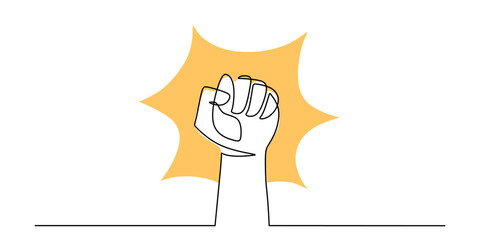 Hand Raised Fist in Continuous Line. Strength Empowerment and Justice Symbol