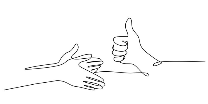 Clapping Hand and Thumb Up in Continuous Line Drawing. Celebration and Approval
