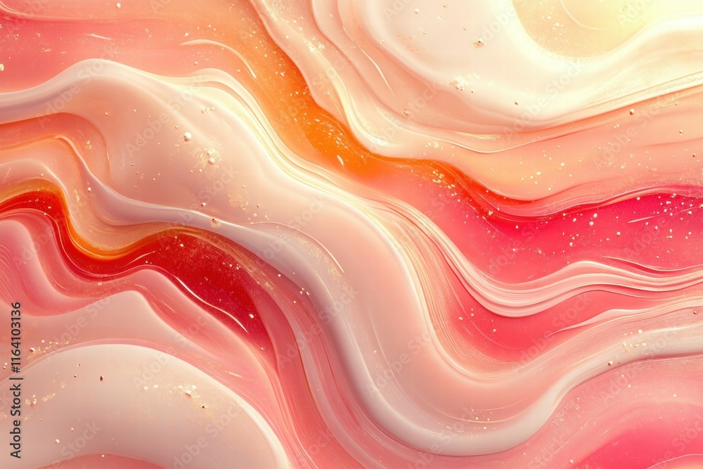 Poster abstract wavy patterns in shades of pink and orange with a glossy finish.