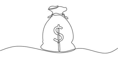 Money Bag one line drawing. Finance, business, and banking concept. Minimalist vector illustration.