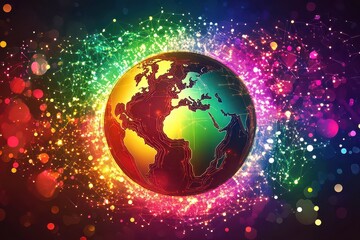 Fototapeta premium Colorful Globe with Digital Connections in Futuristic Style
