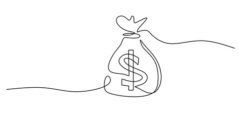 Money Bag one line drawing. Finance, business, and banking theme. Minimalist vector artwork.