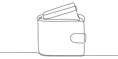 Wallet one line drawing. Finance, business, and banking concept. Minimalist one line illustration.