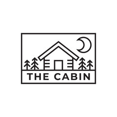 Wooden cabin and pine forest logo design isolated white background