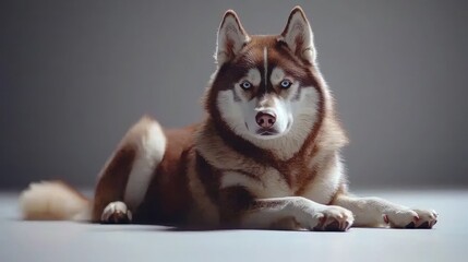 Majestic siberian husky dog posing elegantly studio setting high-quality photography neutral background artistic perspective