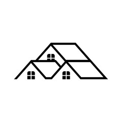 Log cabin in woods icon or logo. Simple wooden cottage vector illustration.
