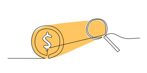 Continuous Line Drawing of Magnifying Glass. Highlighting Importance of Financial Scrutiny