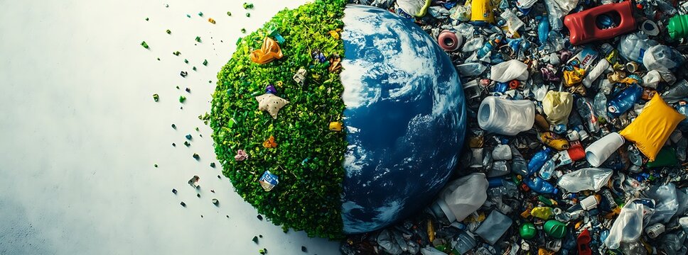 Earth made from different types and colors of plastic waste, earth day environment day concept