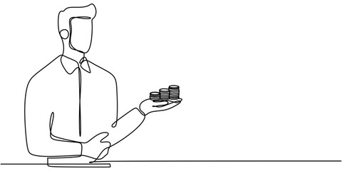 Fototapeta premium Investor Analyzing Data on Laptop. Reflecting Financial Decision Making. One Line Drawing