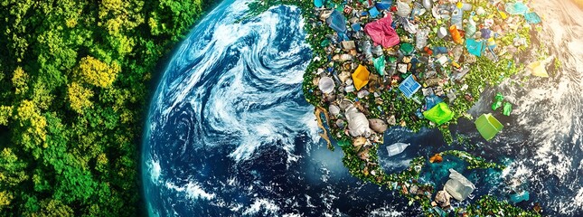 Earth made from different types and colors of plastic waste, earth day environment day concept