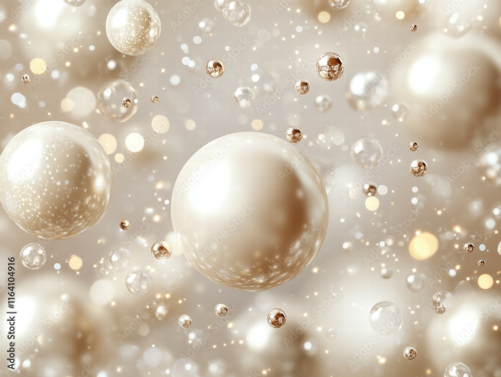 Poster A visually appealing arrangement of shimmering pearls and bubbles on a soft background.