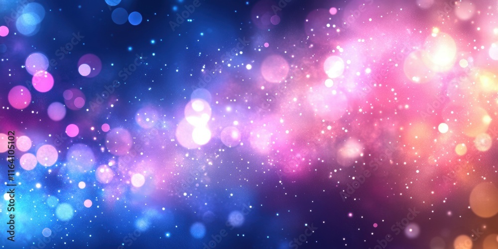 Poster A vibrant cosmic background with colorful bokeh effects and starry elements.