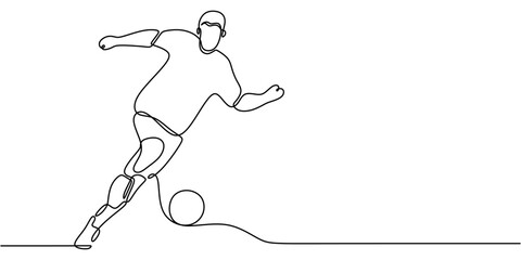 Fototapeta premium Person Kicking Soccer Ball. Representing Teamwork and Skill. One Line Drawing for Sports