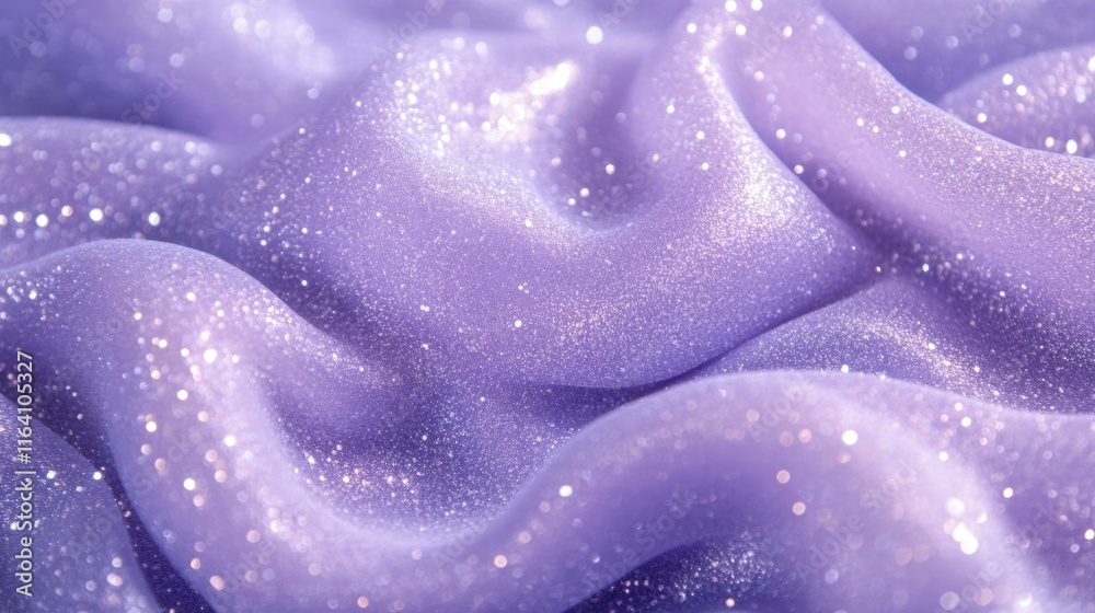Poster a close-up of shimmering lavender fabric with sparkling details.