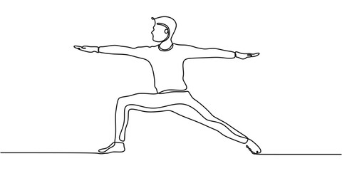 Continuous Line Drawing of Man Practicing Yoga. Illustrating Physical and Mental Well Being