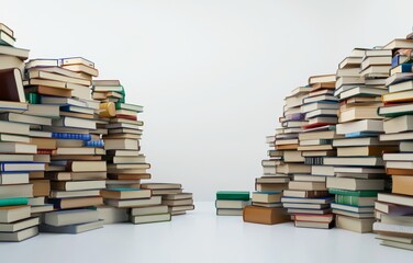 Two Stacks of Books on White Background