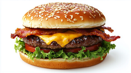 Close-Up Studio Shot of a Delicious Classic Meat Cheeseburger, with Shiny Patty and Crispy Meat
