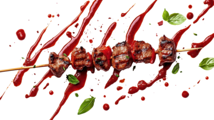 Red paint splashes on white background with grunge design and heart-like patterns