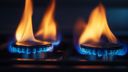 Close-up of flames on a stove burner