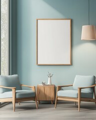 Modern Living Room Interior with Teal Walls and Wooden Accents