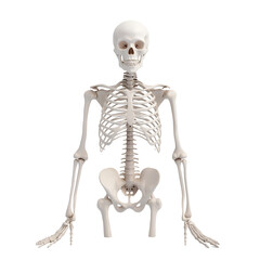Human skeleton model with detailed bone structure, white isolate background. transparent background.