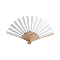 Elegant white fan with wooden handle. transparent background. transparent background.