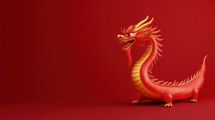 Obraz premium Chinese Red Dragon Emerging from Aladdin's Lamp with Rich Red Background, Symbolizing Luck and Power