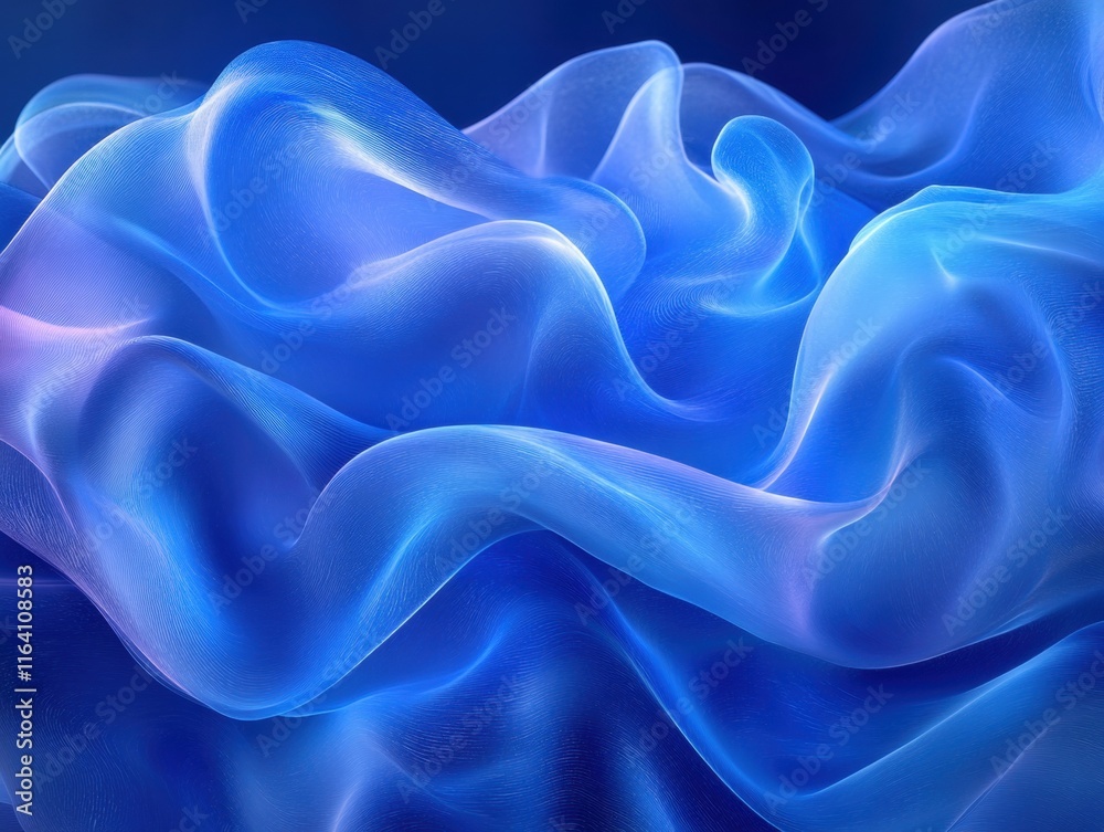 Poster A flowing, translucent fabric in shades of blue, creating a serene and abstract visual effect.