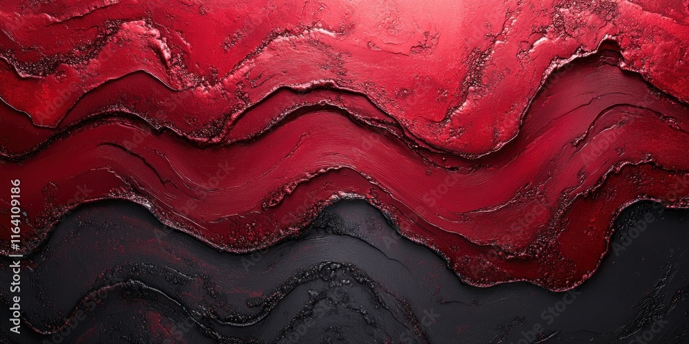 Poster abstract artwork featuring flowing waves of red and black textures.
