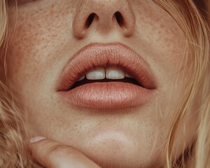 Obraz premium Close-up of Freckled Face and Lips