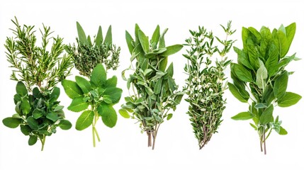 Obraz premium Fresh Green Herbs Collection for Culinary and Aromatic Uses in Cooking and Decor
