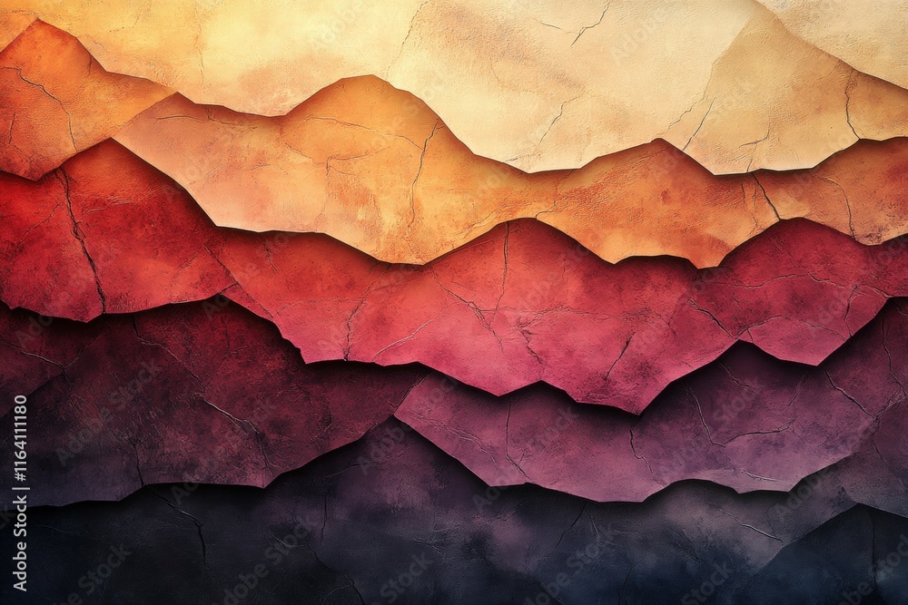 Poster Abstract layered texture with warm colors and cracks, evoking depth and natural formations.