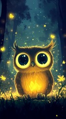 Obraz premium Magical Owl in Firefly Forest