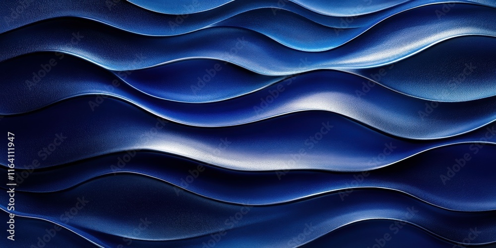 Poster Abstract waves in varying shades of blue create a dynamic and fluid visual effect.