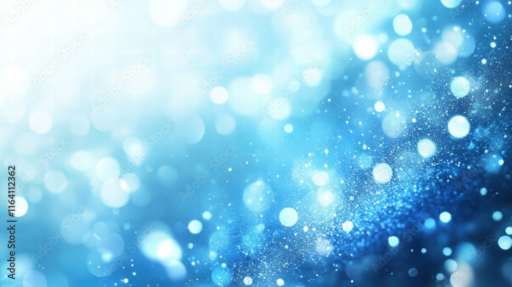 Poster A shimmering abstract background with blue bokeh lights creating a dreamy atmosphere.