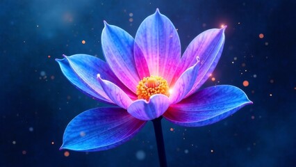 purple lotus flower. 
Glowing blue abstract flower with bright blue and purple petals on a blue background.