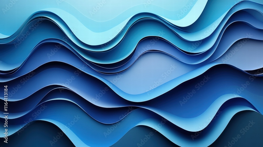 Poster abstract waves in varying shades of blue create a dynamic, fluid design.