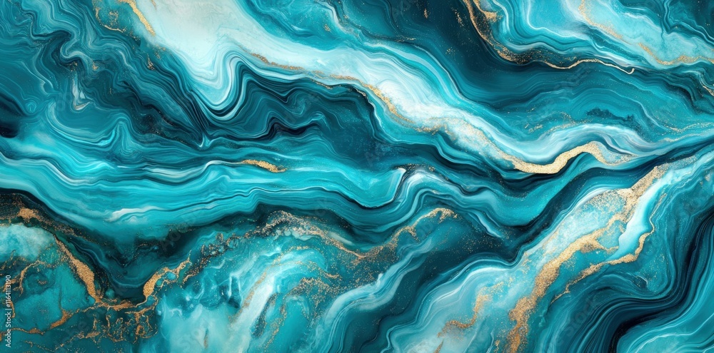 Poster Abstract swirling patterns in turquoise and gold create a fluid, artistic background.