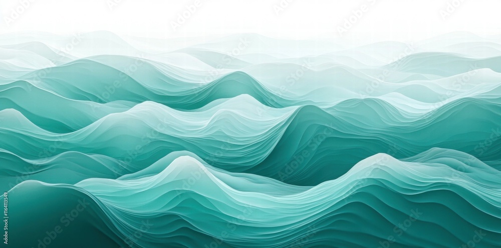Poster Abstract waves in varying shades of teal create a serene and calming visual effect.