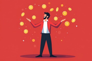Playful Businessman Juggling Coins in Cartoon Style