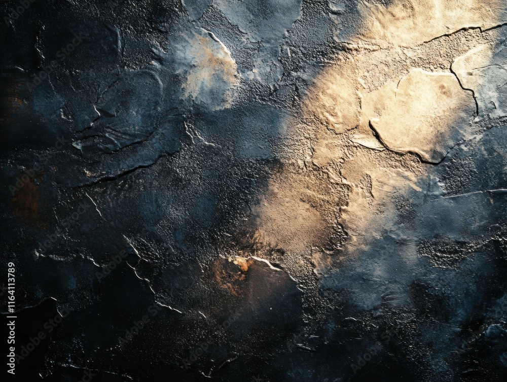 Poster Abstract textured surface with dark tones and light highlights, evoking depth and dimension.