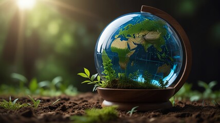 earth in a pot with grass