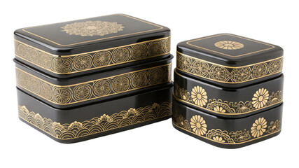 A set of three Japanese lacquered bento boxes