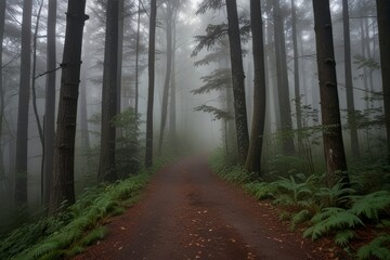 Obraz premium Mystical Foggy Forest Trail