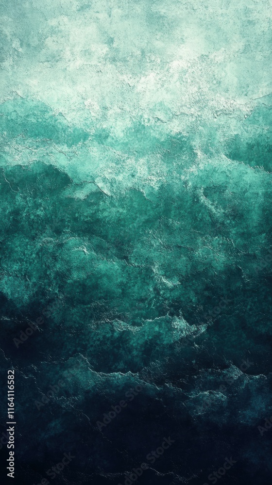 Poster abstract representation of ocean waves in varying shades of teal and blue.